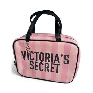Victoria's Secret Pink Stripe Hanging Makeup Bag Travel Toiletry Case Y2K Vintag